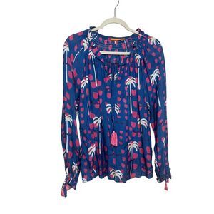 Oliphant Palm Tree Cotton Silk Blend Blouse Sz. S